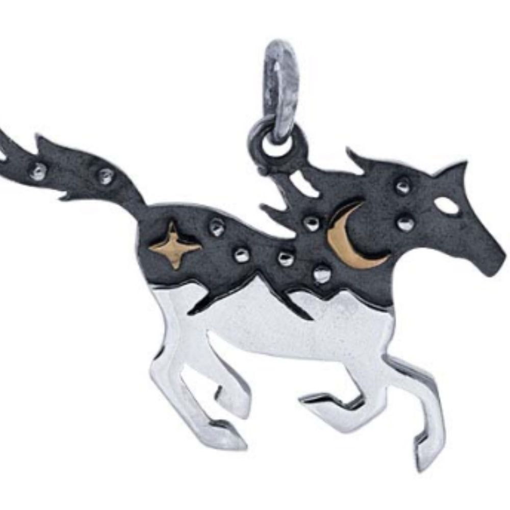 .925 Horse Galloping with Star and Moon Sterling Silver Jewelry Charm #galaxy